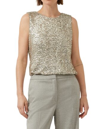 s.Oliver BLACK LABEL Damen Blusentop ärmellos mit Pailletten – in Beige