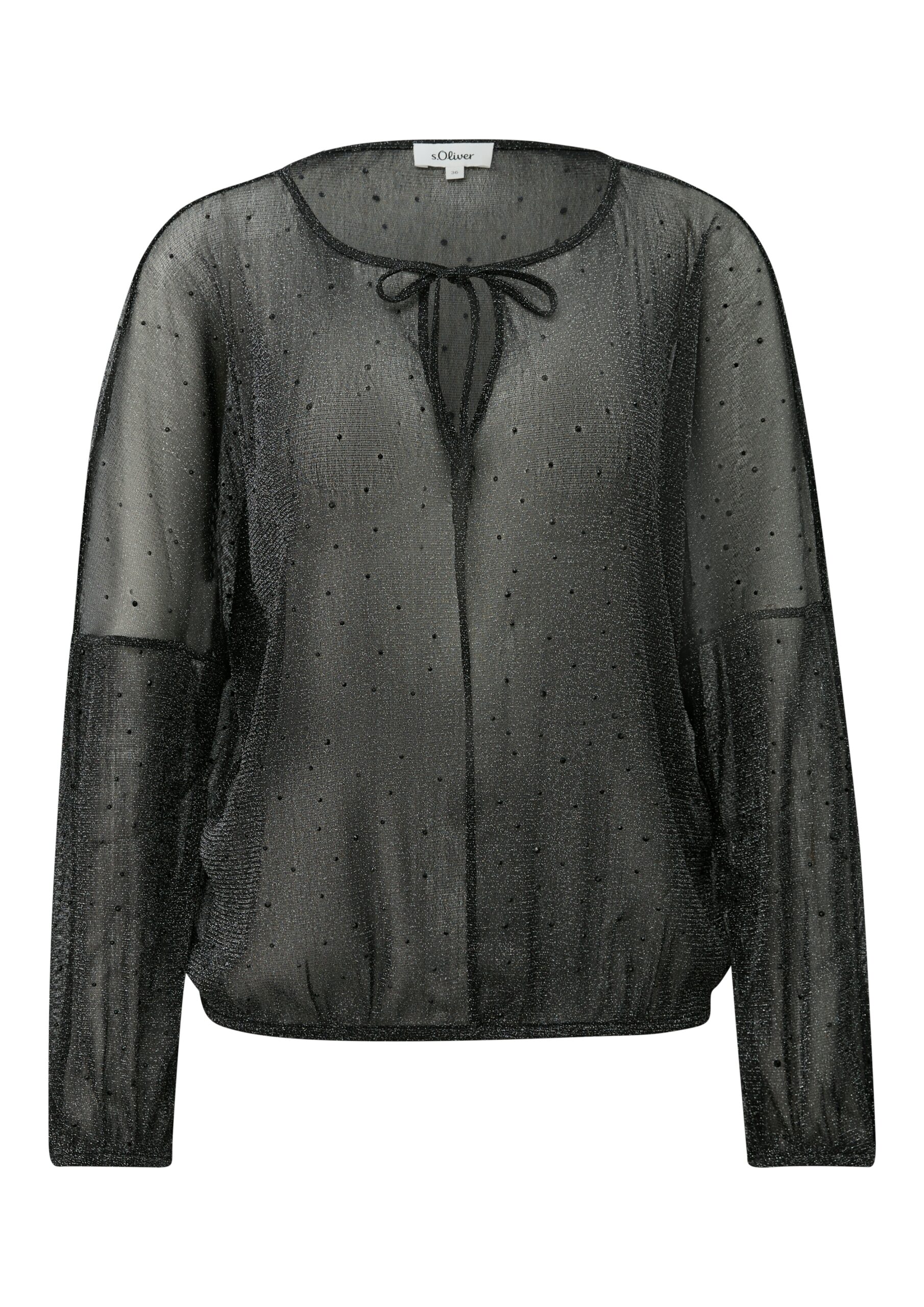 S.OLIVER Damen Bluse transparent – mit Glitzergarn und Schmucksteinen in Schwarz