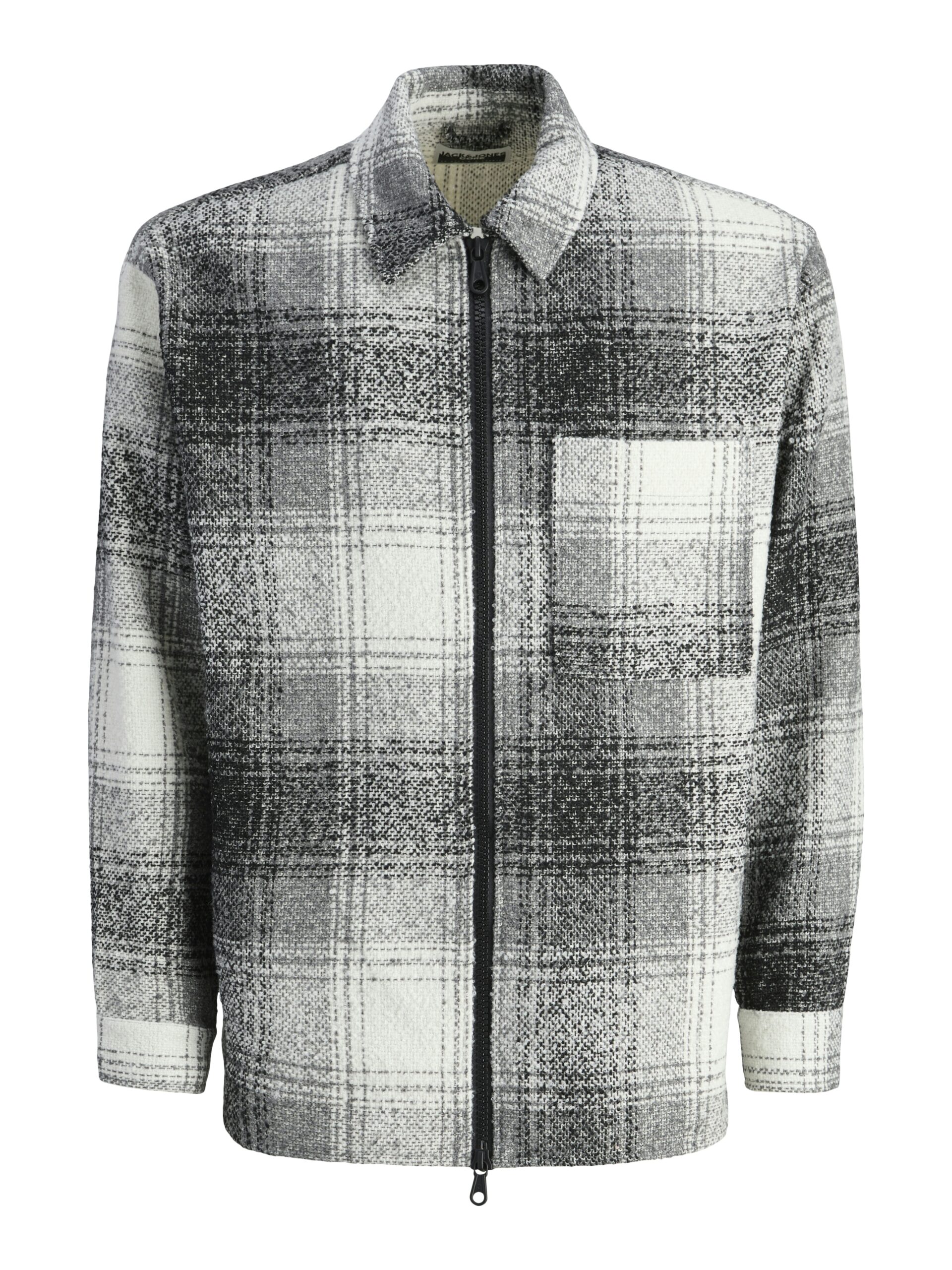 JACK & JONES Herren Overshirt JCOCOVER BOUCLE ZIP OVERSHIRT – Grau-Weiß kariert