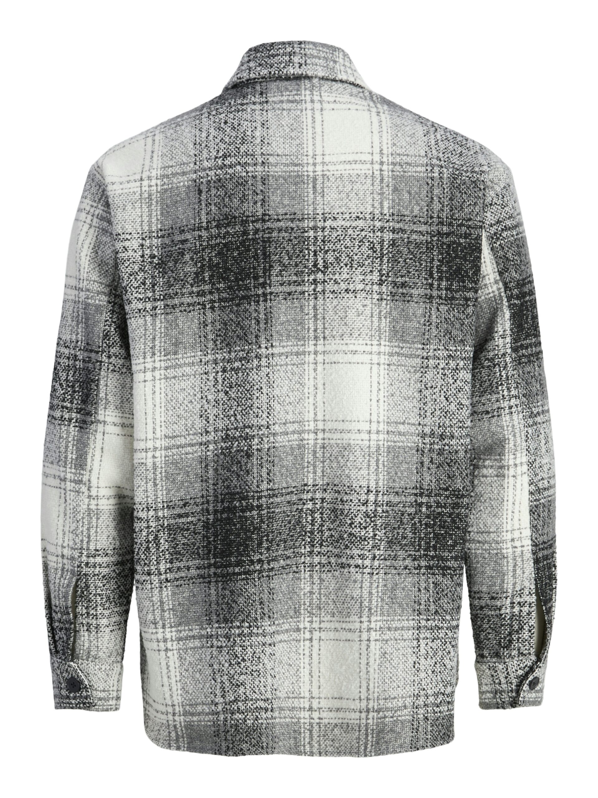 JACK & JONES Herren Overshirt JCOCOVER BOUCLE ZIP OVERSHIRT – Grau-Weiß kariert