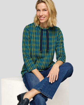 RABE Damen Sweatshirt mit Rautendruck und Tunnelkragen – in Blau-Grün