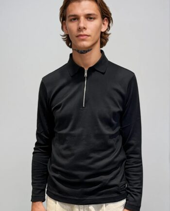 MARC O’POLO Herren Pullover mit Polokragen aus Bio-Baumwolle in Schwarz