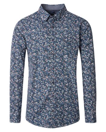 CASAMODA Herren Freizeithemd Alloverprint Blau