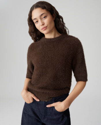 OPUS Damen Pullover mit kurzen Ärmeln Puvet in braun