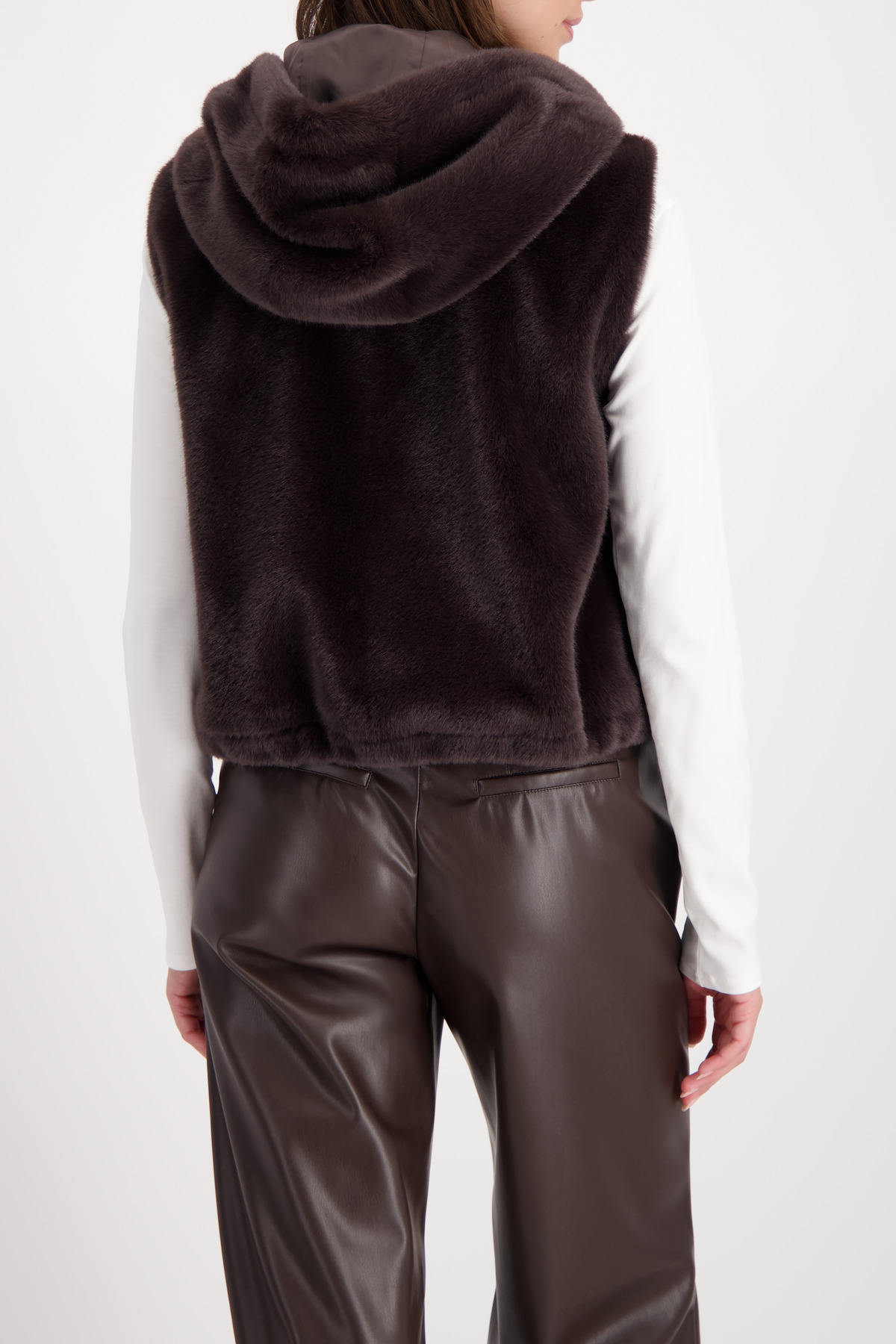 MONARI Damen Fake-Fur Weste mit Kapuze in braun