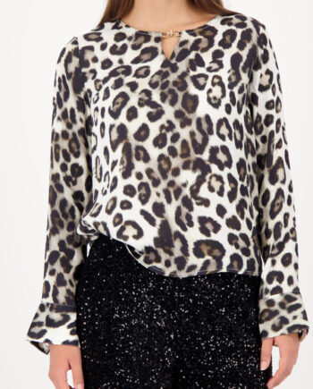 MONARI Damen Bluse mit Schmuckdetail und Leomuster