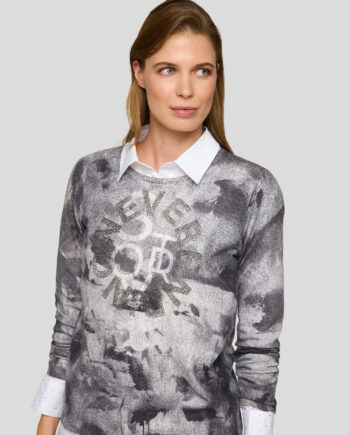 Rabe Damen Feinstrickpullover mit Alloverprint Grau