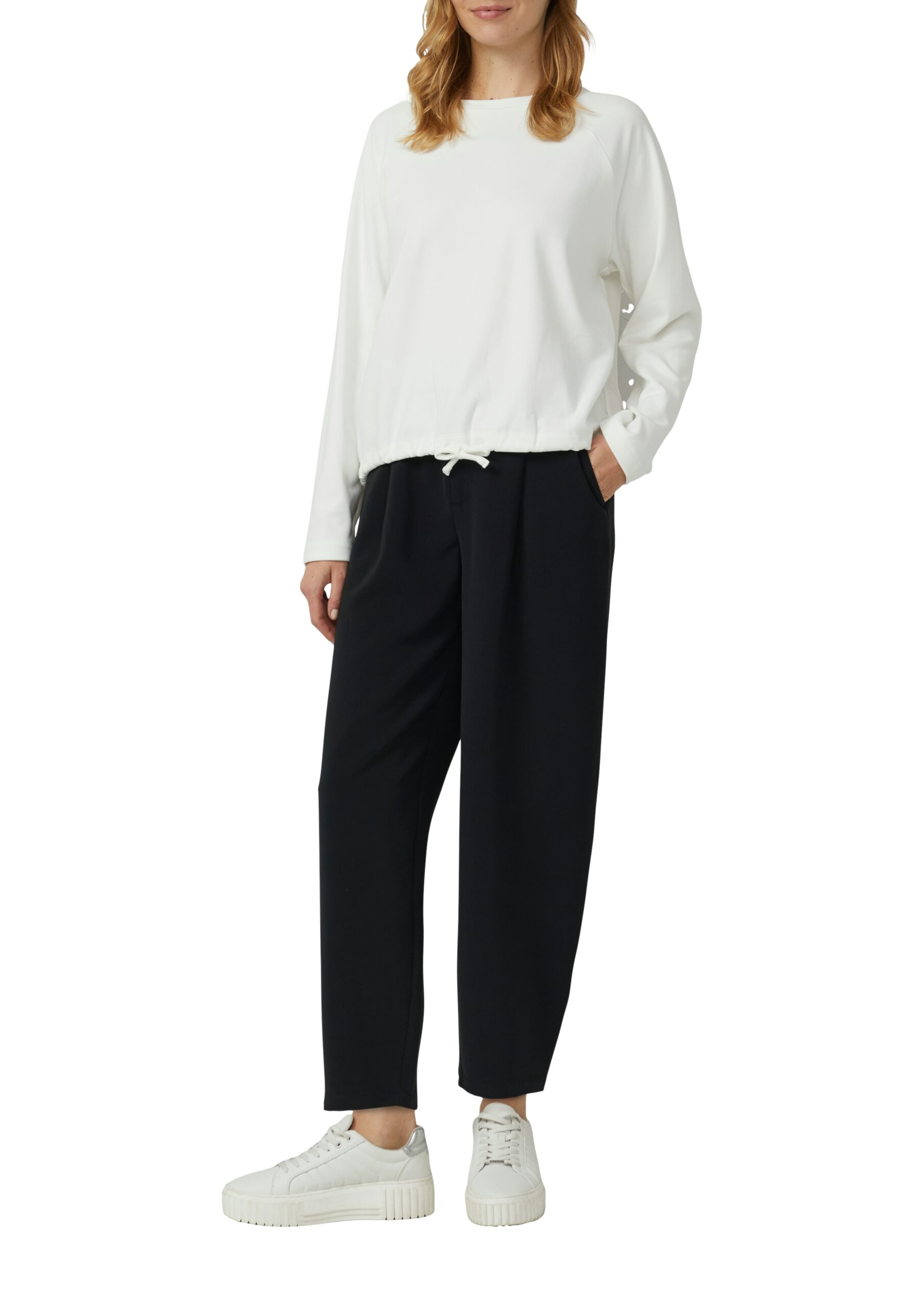 S.OLIVER Weiches Damen Sweatshirt mit Bindedetail in offwhite