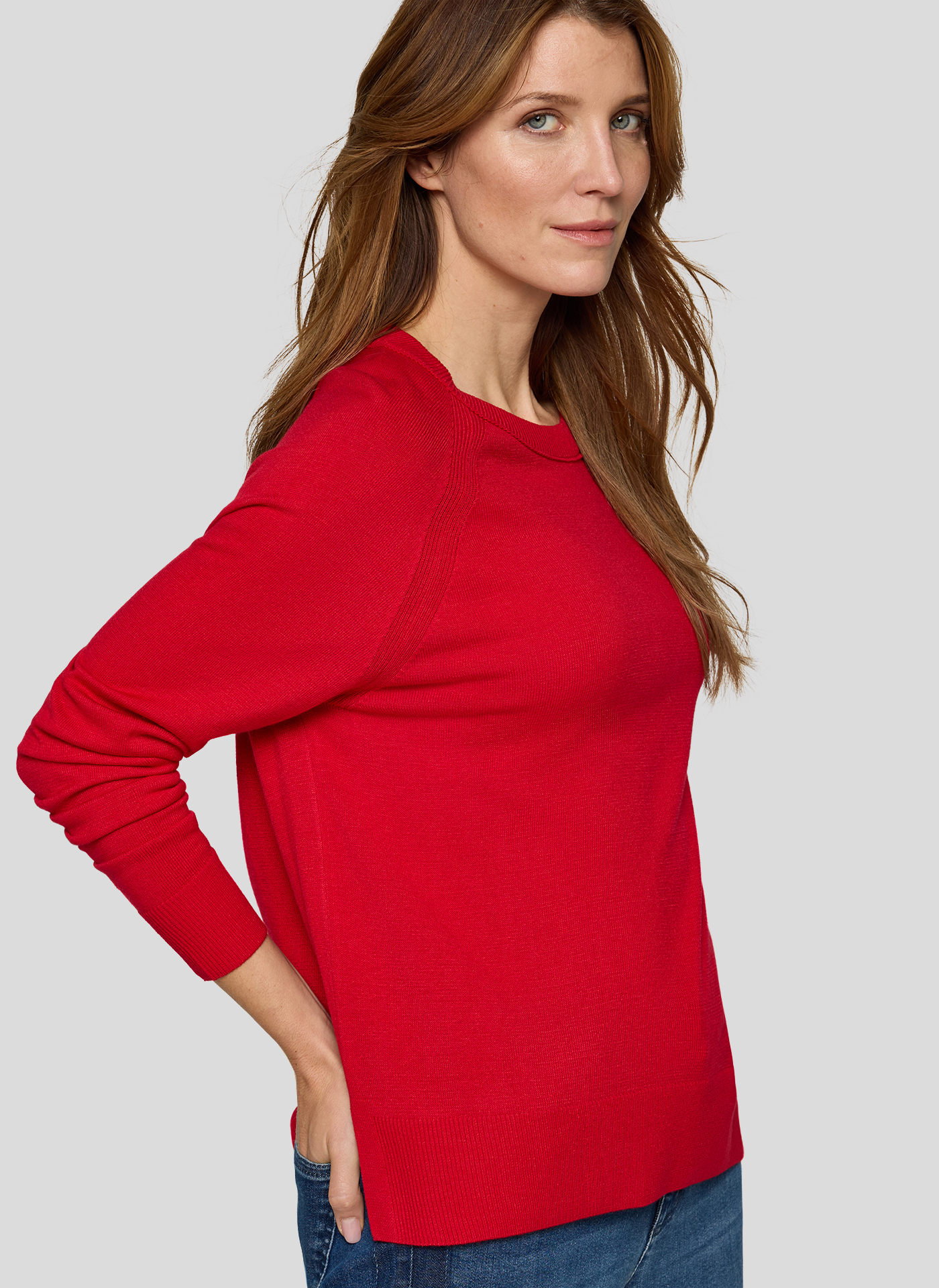 RABE Damen Feinstrickpullover mit Seitenschlitz in rot