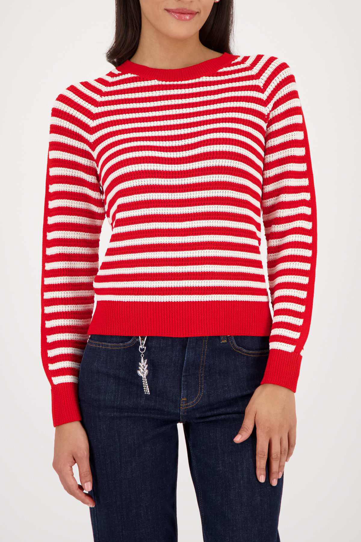 MONARI Damen Strickpullover mit Streifen in Navy/Weiß oder Rot/Weiß