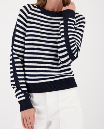 MONARI Damen Strickpullover mit Streifen in Navy/Weiß oder Rot/Weiß