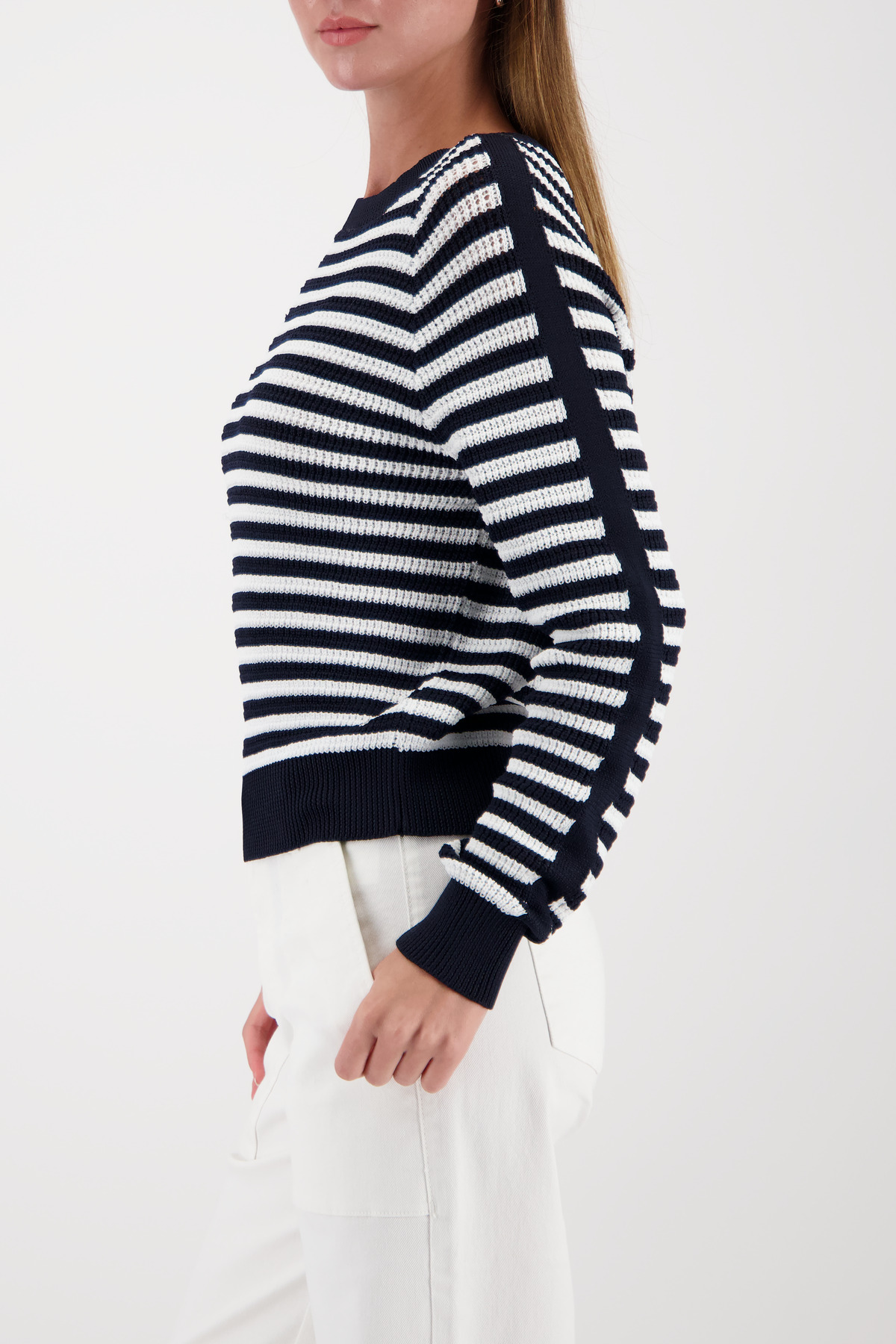 MONARI Damen Strickpullover mit Streifen in Navy/Weiß oder Rot/Weiß