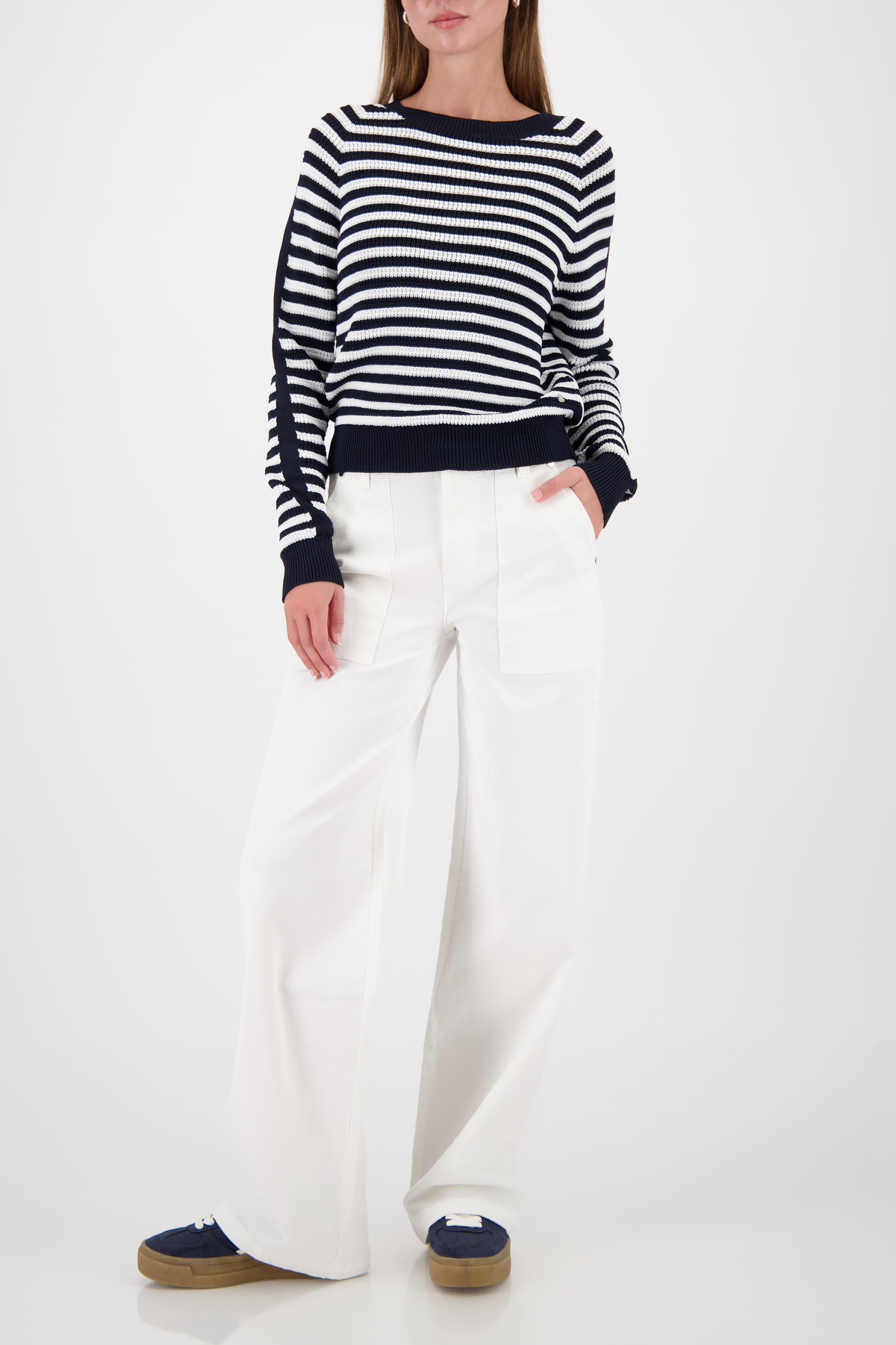 MONARI Damen Strickpullover mit Streifen in Navy/Weiß oder Rot/Weiß