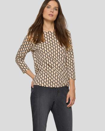 RABE Damen Rundhals-Shirt mit Alloverprint in Beige-Braun