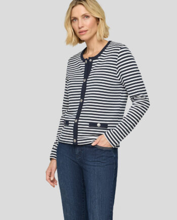 RABE Damen Strickjacke in Cardigan-Form Blau-Weiß gestreift