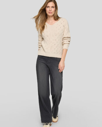 RABE Damen V-Pullover mit Ajours-Muster Beige