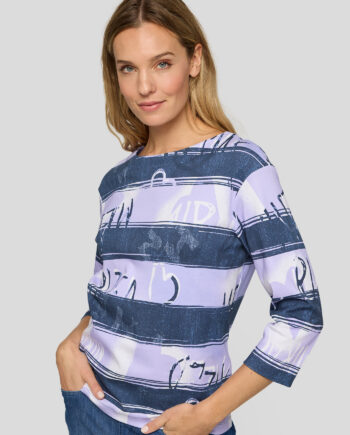 RABE Damen leichtes Sweatshirt mit Streifenprint 3/4 Arm