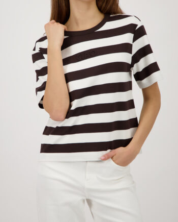 MONARI Damen Kurzarm-Sweatshirt mit Streifen braun-weiß