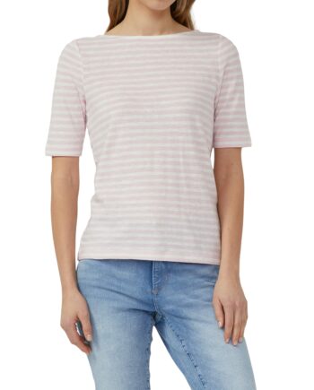 S.OLIVER Damen Gestreiftes Halbarmshirt im Slim Fit mit Flammgarn