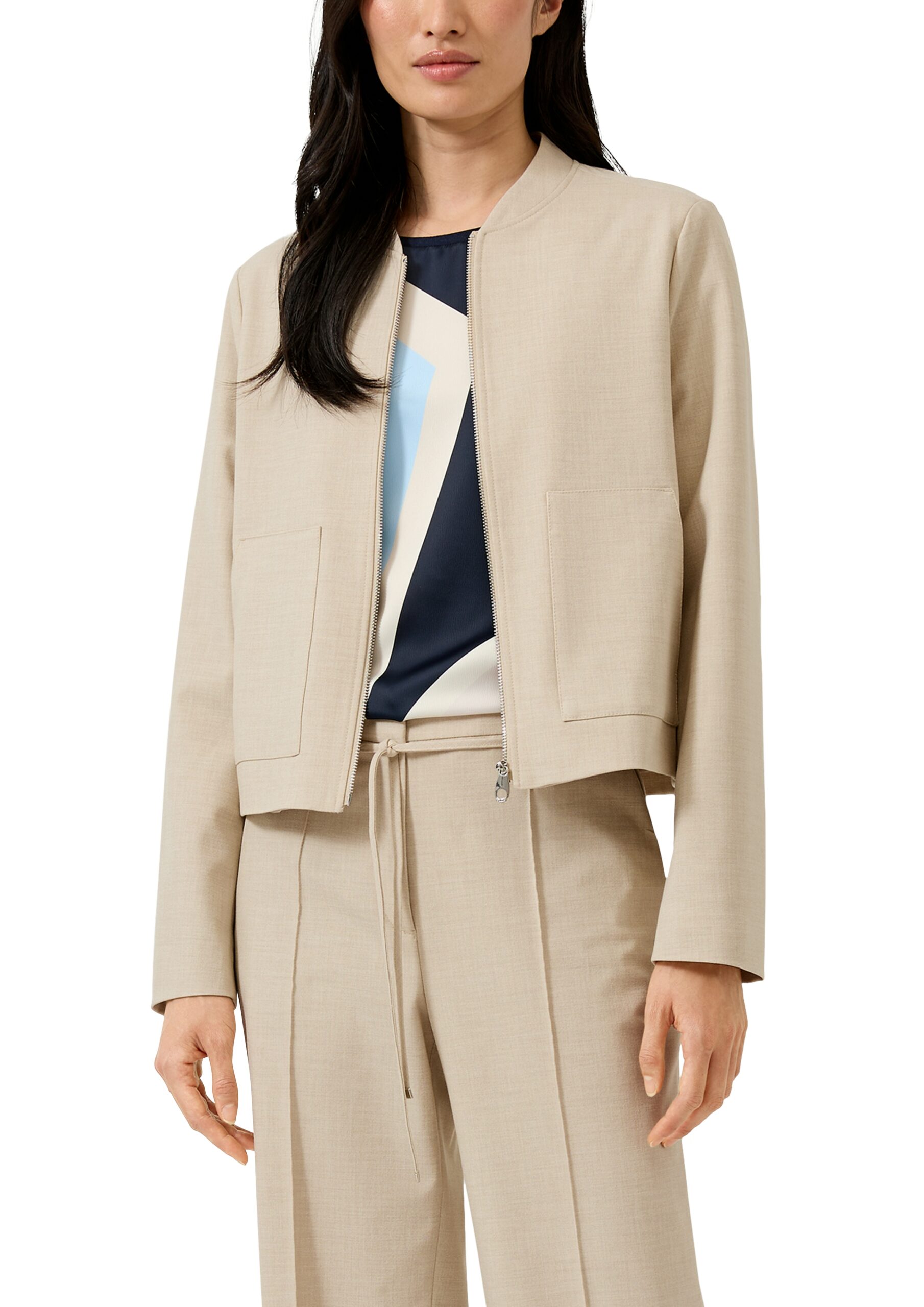 s.Oliver BLACK LABEL Melierte Damen Jacke im Boxy Fit in Natur