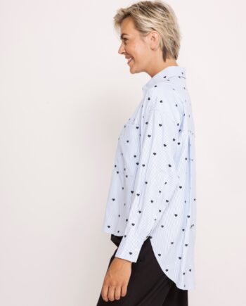 ZHRILL Damen Oversized Hemdbluse ZHLUCY hellblau mit Herzchen