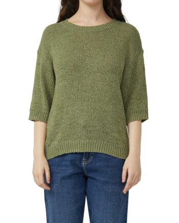 S.OLIVER Damen Strickpullover mit kurzen Ärmeln in Grün