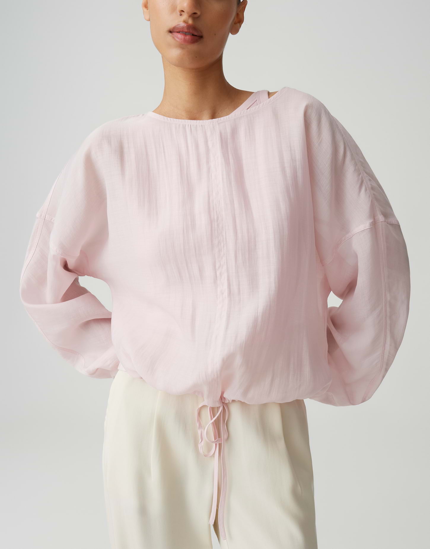 OPUS Damen Semitransparente Bluse mit Tunnelzug Loose Fit Filla