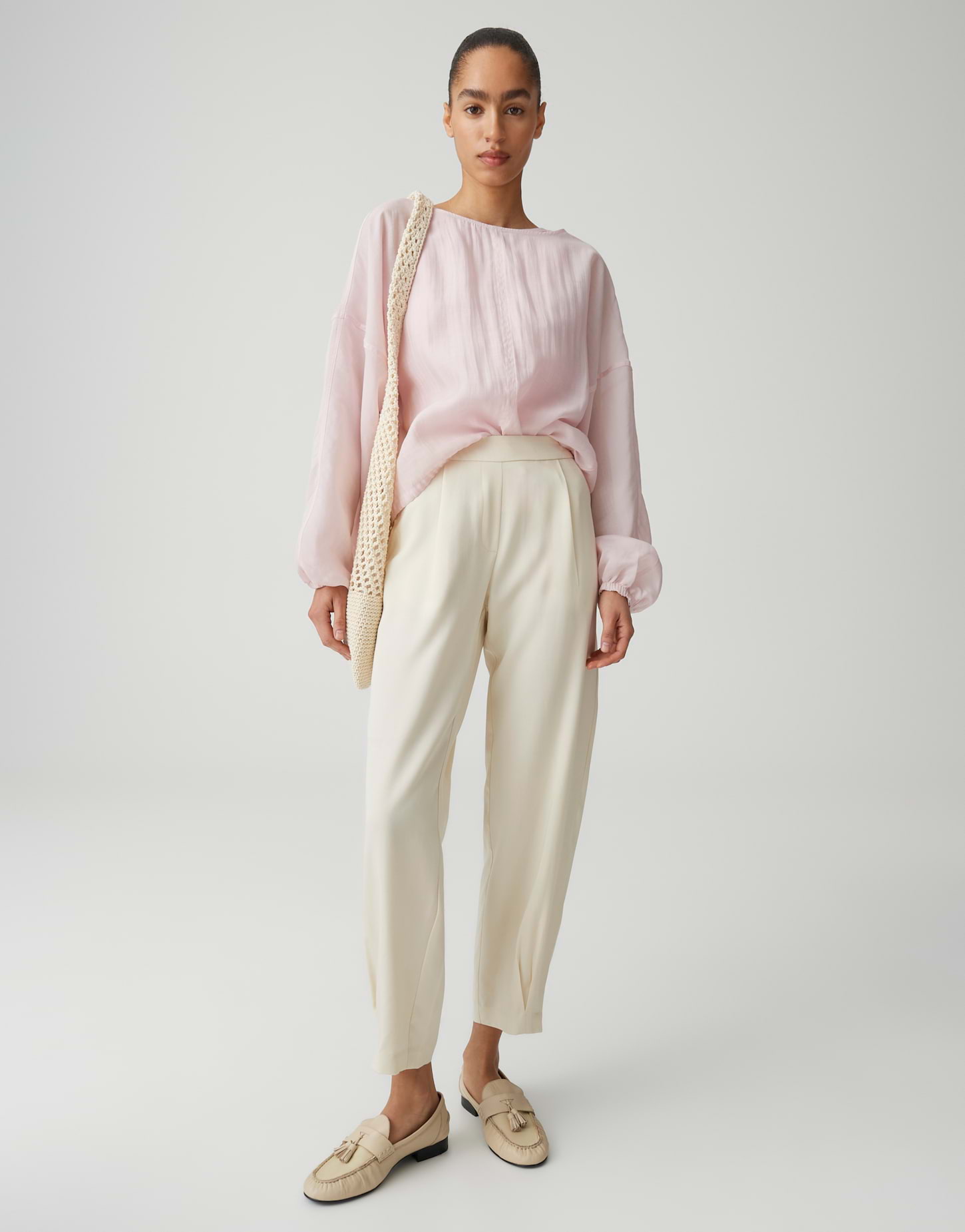 OPUS Damen Semitransparente Bluse mit Tunnelzug Loose Fit Filla