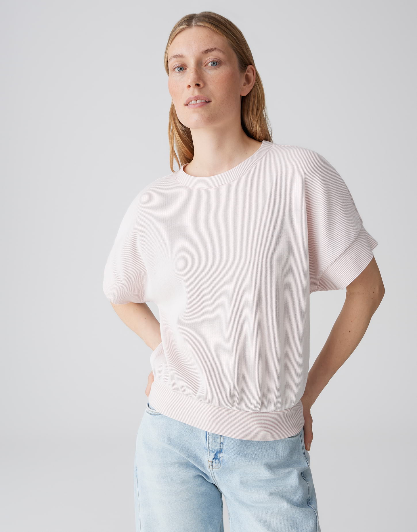 OPUS Damen Sweatshirt mit gestreiften Rippeneffekt Loose Fit Gimos