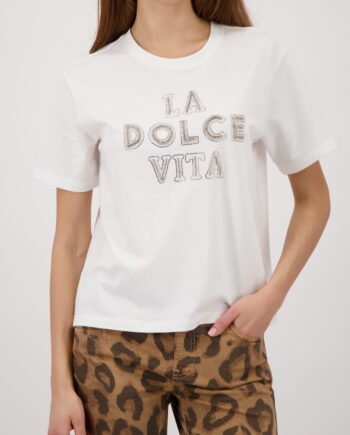 MONARI Damen T-Shirt mit Schmuckschrift "La Dolce Vita"